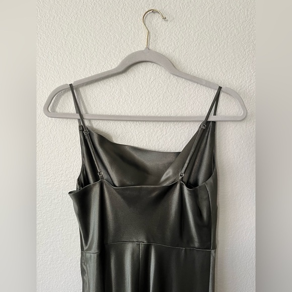 Birdy Grey Lisa Shiny Satin Cowl Neck Olive Green Long Dress in Women’s Size S - Picture 6 of 16